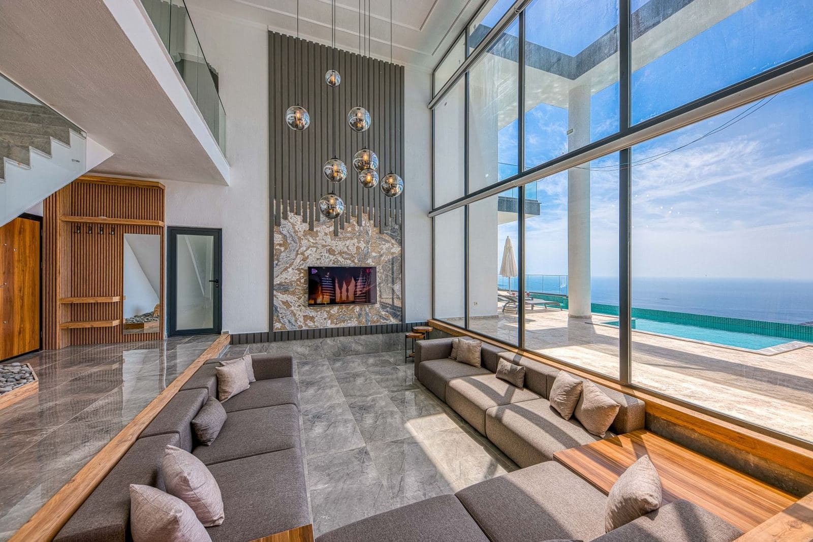 Living room with sea views